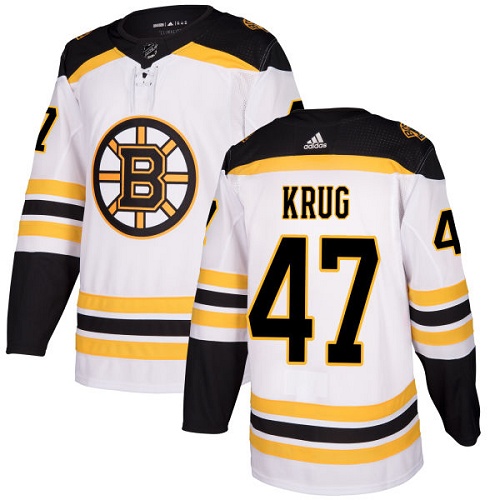 Adidas Boston Bruins #47 Torey Krug White Road Authentic Stitched Jersey Men's