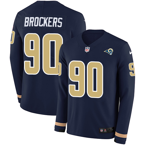 Los Angeles Rams #90 Michael Brockers Navy Blue Team Color Men's Stitched Limited Therma Long Sleeve Jersey Men's