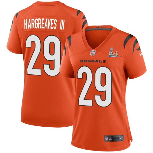 Cincinnati Cincinnati Bengals #29 Vernon Hargreaves III Orange Super Bowl LVI Patch Women's Game Jersey Womens