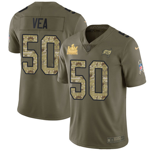 Tampa Bay Buccaneers #50 Vita Vea Olive/Camo Youth Super Bowl LV Champions Patch Stitched Limited 2017 Salute To Service Jersey Youth