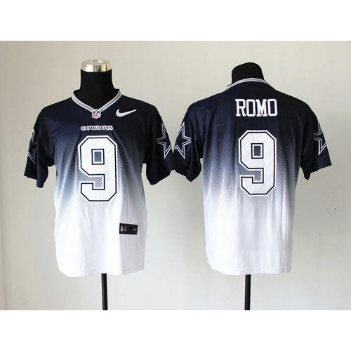 Dallas Cowboys #9 Tony Romo Navy Blue/White Men's Stitched Elite Fadeaway Fashion Jersey Men's