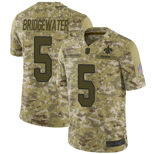 New Orleans Saints #5 Teddy Bridgewater Camo Men's Stitched Limited 2018 Salute To Service Jersey Men's