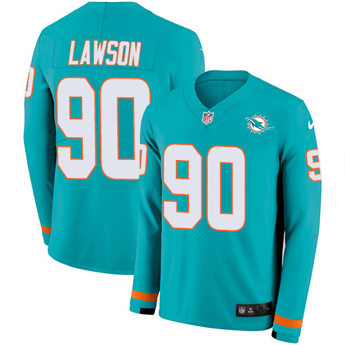 Miami Dolphins #90 Shaq Lawson Aqua Green Team Color Men's Stitched Limited Therma Long Sleeve Jersey Men's