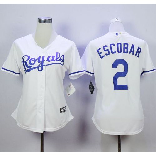 Kansas City Royals #2 Alcides Escobar White Home Women's Stitched Jersey Womens