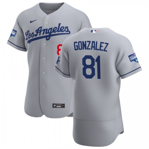 Los Angeles Los Angeles Dodgers #81 Victor Gonzalez Men's Gray Road 2020 World Series Champions Authentic Team Jersey Men's