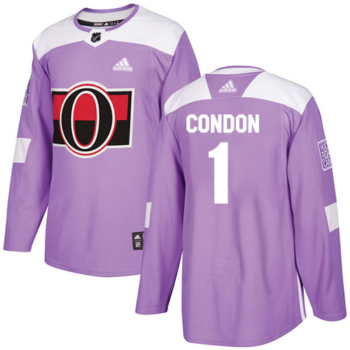 Adidas Ottawa Senators #1 Mike Condon Purple Authentic Fights Cancer Stitched Jersey Men's