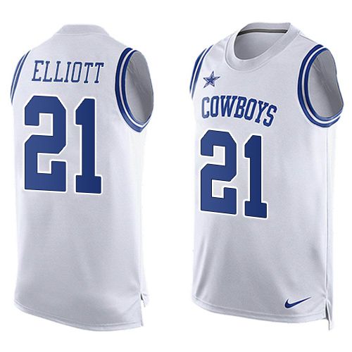 Cowboys #21 Ezekiel Elliott White Men's Stitched Limited Tank Top Jersey
