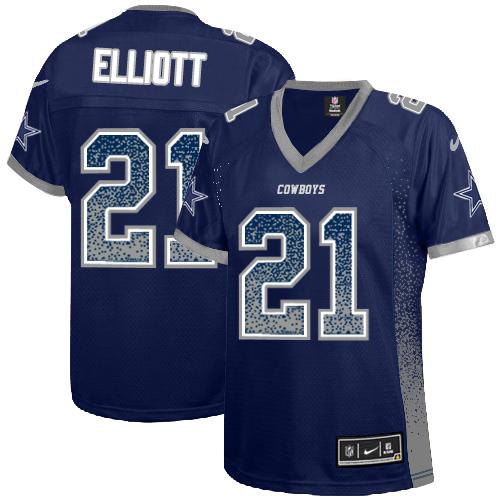 Cowboys #21 Ezekiel Elliott Navy Blue Team Color Women's Stitched Elite Drift Fashion Jersey