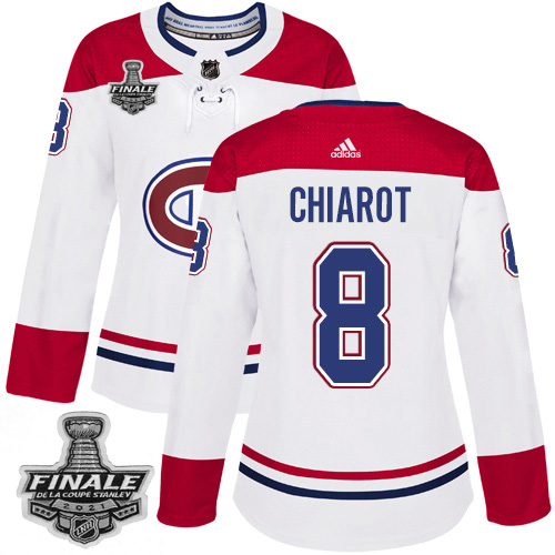 Adidas Montreal Canadiens #8 Ben Chiarot White Road Authentic Women's 2021 Stanley Cup Final Patch Jersey Womens