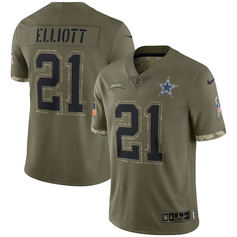 Dallas Cowboys #21 Ezekiel Elliott Men's 2022 Salute To Service Limited Jersey - Olive