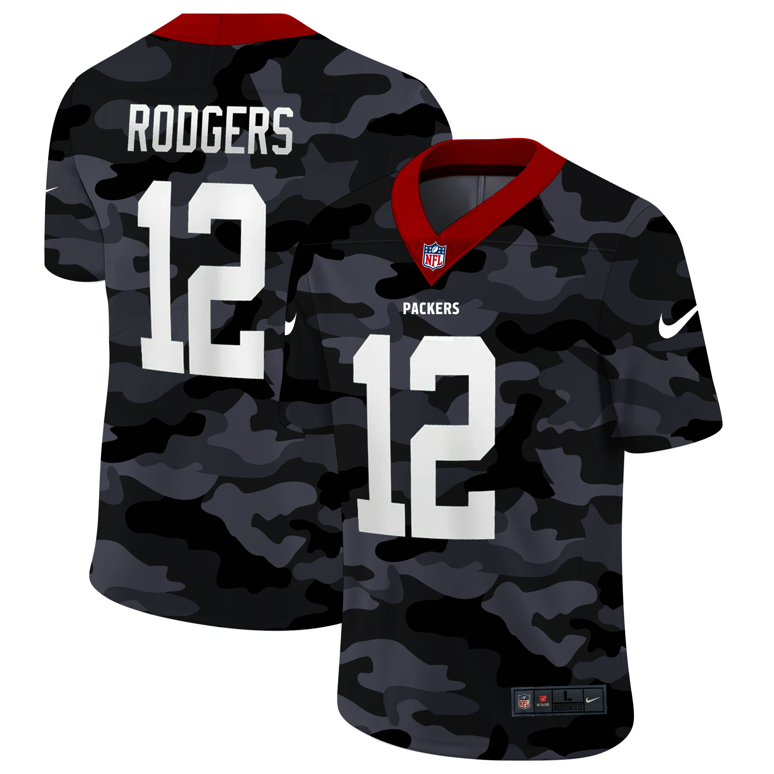 Green Bay Packers #12 Aaron Rodgers Men's 2020 Black CAMO Vapor Untouchable Limited Stitched Jersey