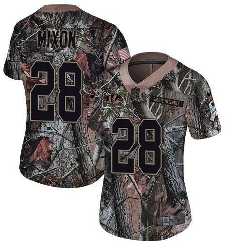 Bengals #28 Joe Mixon Camo Women's Stitched Limited Rush Realtree Jersey