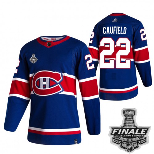 Adidas Montreal Canadiens #22 Cole Caufield Blue Road Authentic Youth 2021 Stanley Cup Final Patch Jersey Youth