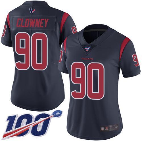 Houston Texans #90 Jadeveon Clowney Navy Blue Women's Stitched Limited Rush 100th Season Jersey Womens