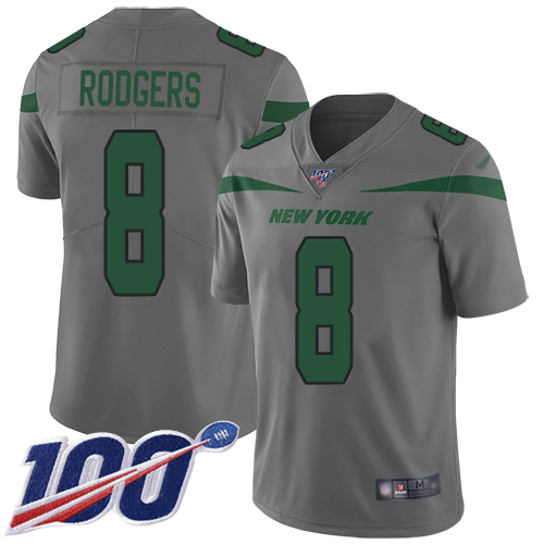 Jets #8 Aaron Rodgers Gray Youth Stitched Limited Inverted Legend 100th Season Jersey