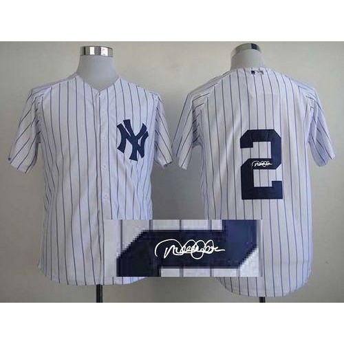 New York Yankees #2 Derek Jeter White Autographed Stitched Jersey Men's