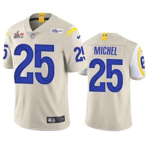 Los Angeles Los Angeles Rams #25 Sony Michel Men's Super Bowl LVI Patch Vapor Limited Jersey - Bone Men's