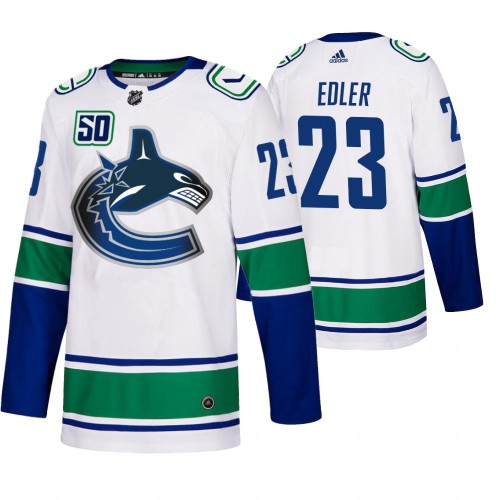 Vancouver Vancouver Canucks #23 Alexander Edler 50th Anniversary Men's White 2019-20 Away Authentic Jersey Men's