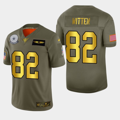 Dallas Dallas Cowboys #82 Jason Witten Men's Olive Gold 2019 Salute to Service Limited 100 Jersey Men's