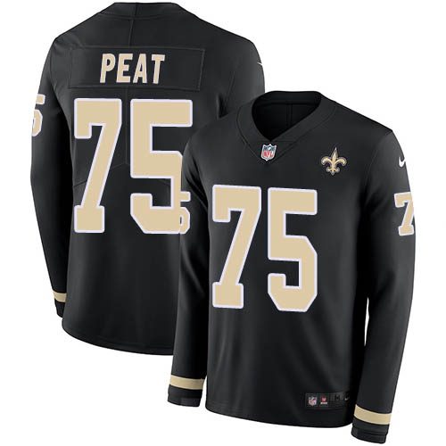 New Orleans Saints #75 Andrus Peat Black Team Color Men's Stitched Limited Therma Long Sleeve Jersey Men's