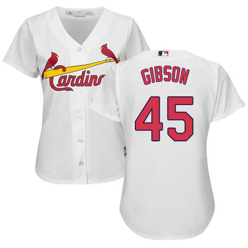 St.Louis Cardinals #45 Bob Gibson White Women's Home Stitched Jersey Womens