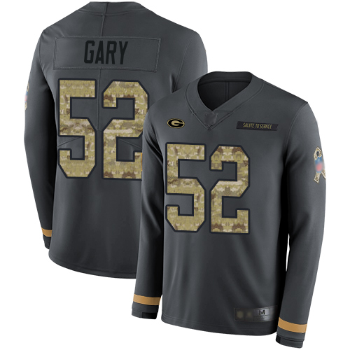 Green Bay Packers #52 Rashan Gary Anthracite Salute to Service Men's Stitched Limited Therma Long Sleeve Jersey Men's