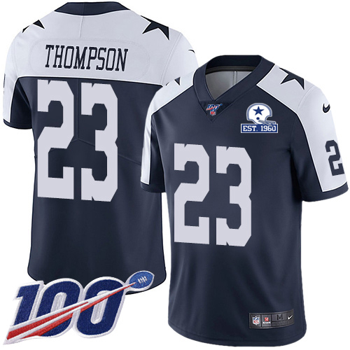 Dallas Cowboys #23 Darian Thompson Navy Blue Thanksgiving Men's Stitched With Established In 1960 Patch 100th Season Vapor Untouchable Limited Thr