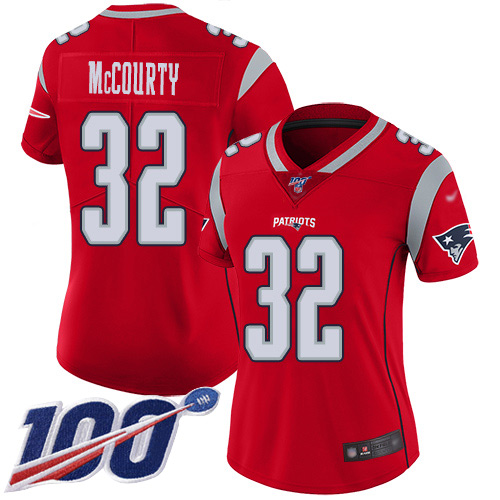 Patriots #32 Devin McCourty Red Women's Stitched Limited Inverted Legend 100th Season Jersey