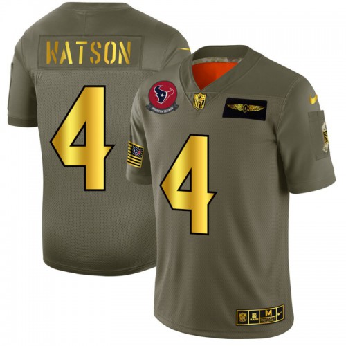 Houston Houston Texans #4 Deshaun Watson Men's Olive Gold 2019 Salute to Service Limited Jersey Men's