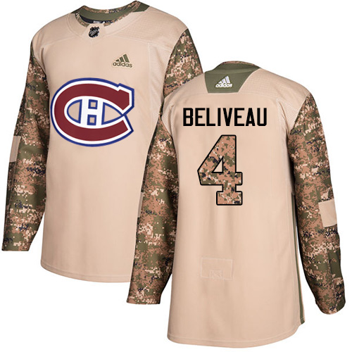 Adidas Montreal Canadiens #4 Jean Beliveau Camo Authentic 2017 Veterans Day Stitched Youth Jersey Youth