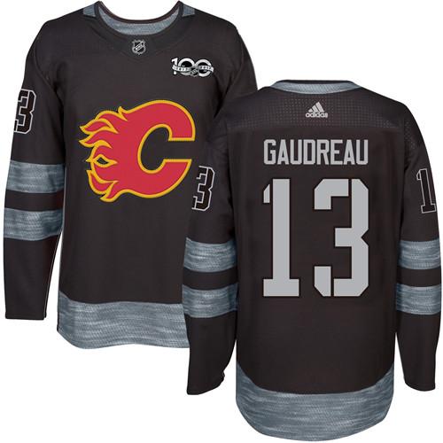 Adidas Calgary Flames #13 Johnny Gaudreau Black 1917-2017 100th Anniversary Stitched Jersey Men's