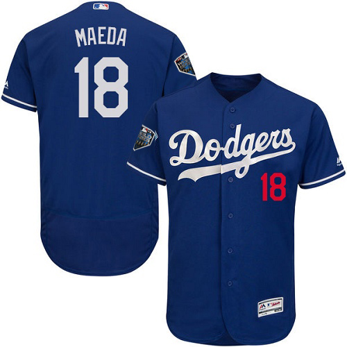 Los Angeles Dodgers #18 Kenta Maeda Blue Flexbase Authentic Collection 2018 World Series Stitched Jersey Men's