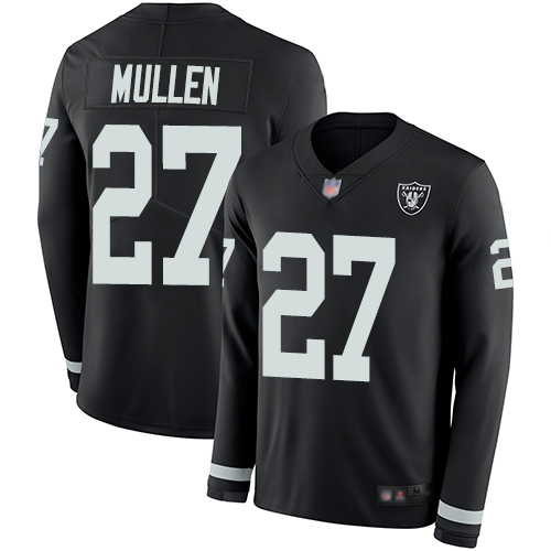 Las Vegas Raiders #27 Trayvon Mullen Black Team Color Men's Stitched Limited Therma Long Sleeve Jersey Men's