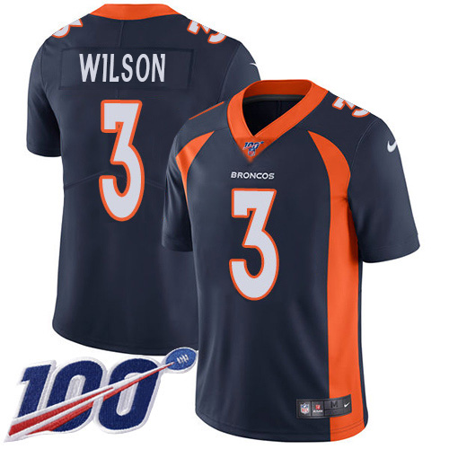 Broncos #3 Russell Wilson Navy Blue Alternate Youth Stitched 100th Season Vapor Untouchable Limited Jersey