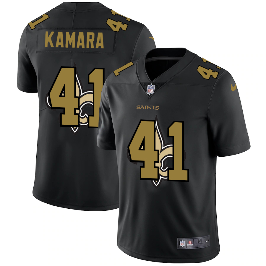 New Orleans Saints #41 Alvin Kamara Men's Team Logo Dual Overlap Limited Jersey Black