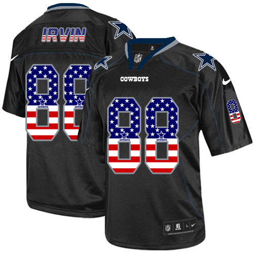 Cowboys #88 Michael Irvin Black Men's Stitched Elite USA Flag Fashion Jersey