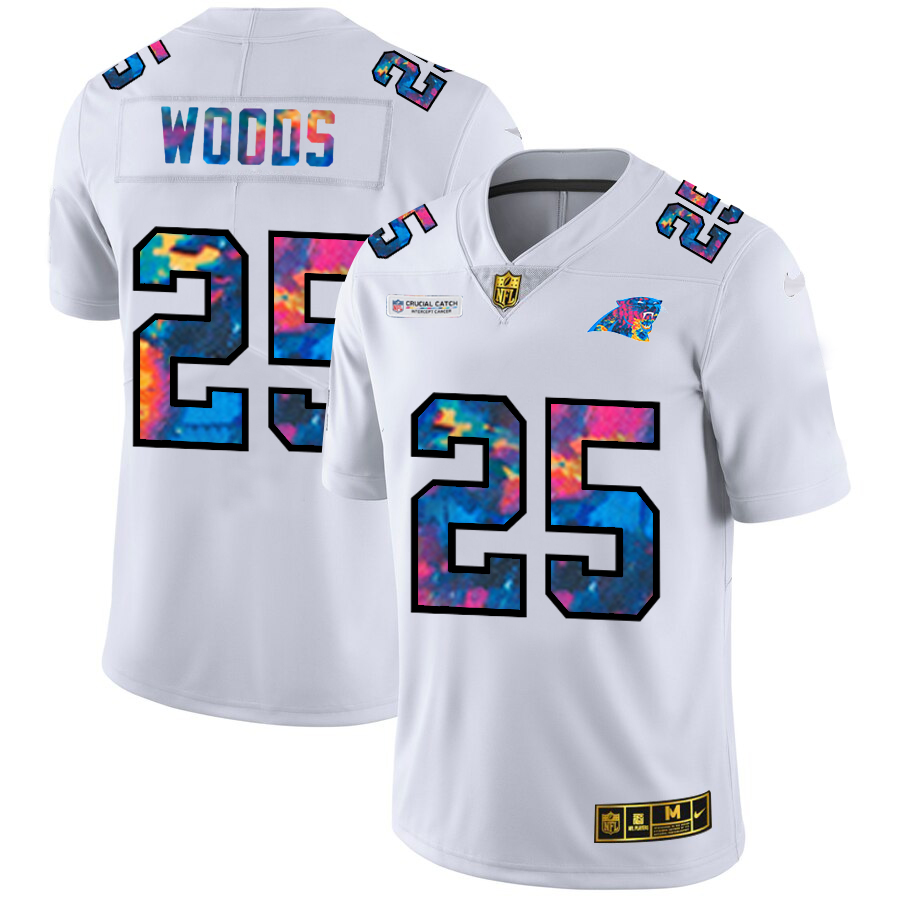 Carolina Panthers #25 Xavier Woods Men's White Multi-Color 2020 Crucial Catch Limited Jersey