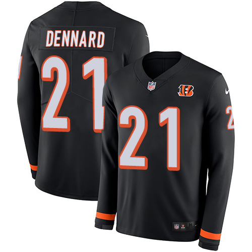 Cincinnati Bengals #21 Darqueze Dennard Black Team Color Men's Stitched Limited Therma Long Sleeve Jersey Men's