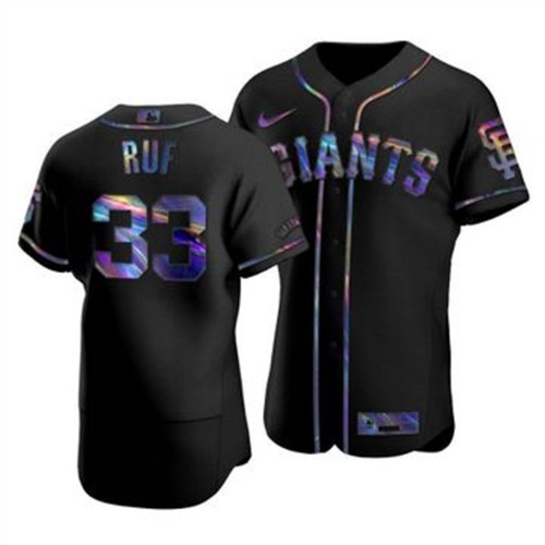 San Francisco San Francisco Giants #33 Darin Ruf Men's Iridescent Holographic Collection Jersey - Black Men's