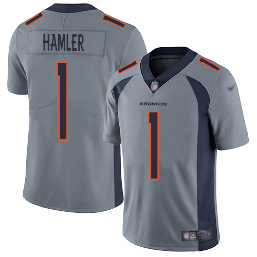 Broncos #1 KJ Hamler Gray Men's Stitched Limited Inverted Legend Jersey
