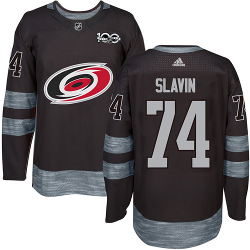 Adidas Carolina Hurricanes #74 Jaccob Slavin Black 1917-2017 100th Anniversary Stitched Jersey Men's