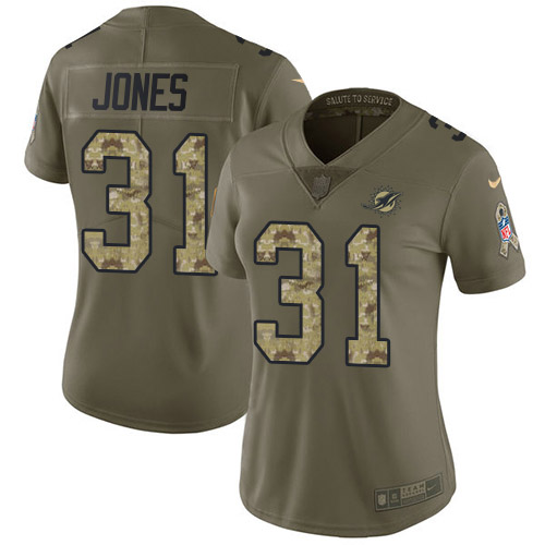 Miami Dolphins #31 Byron Jones Olive/Camo Women's Stitched Limited 2017 Salute To Service Jersey Womens