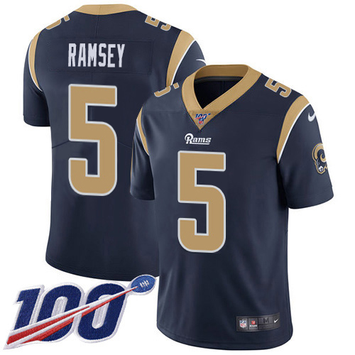 Rams #5 Jalen Ramsey Navy Blue Team Color Men's Stitched 100th Season Vapor Limited Jersey