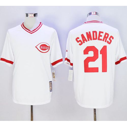 Mitchell And Ness Cincinnati Reds #21 Reggie Sanders White Throwback Stitched Jersey Men's
