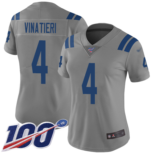 Indianapolis Colts #4 Adam Vinatieri Gray Women's Stitched Limited Inverted Legend 100th Season Jersey Womens