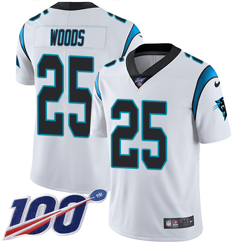 Panthers #25 Xavier Woods White Men's Stitched 100th Season Vapor Untouchable Limited Jersey