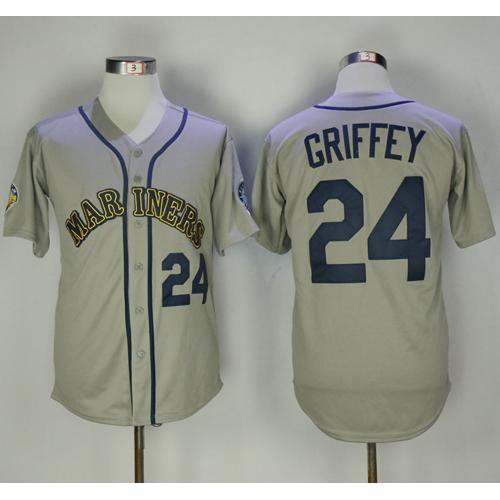Mitchell And Ness Seattle Mariners #24 Ken Griffey Grey Throwback Stitched Jersey Men's