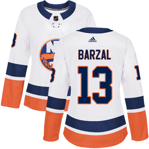 Adidas New York Islanders #13 Mathew Barzal White Road Authentic Women's Stitched Jersey Womens