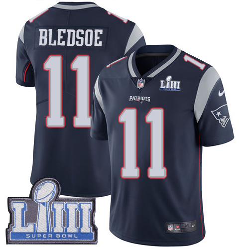 New England Patriots #11 Drew Bledsoe Navy Blue Team Color Super Bowl LIII Bound Men's Stitched Vapor Untouchable Limited Jersey Men's