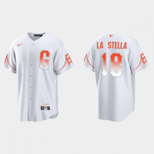 San Francisco San Francisco Giants #18 Tommy La Stella Men's 2021 City Connect White Fan's Version Jersey Men's